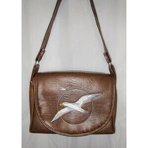 The Original Florida Key Handbag-Vintage Brown Vinyl Seagull Accent Purse